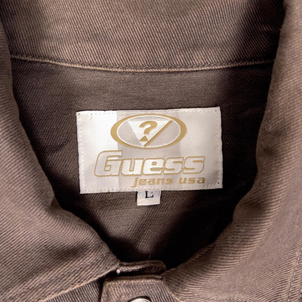 Vintage 90s Guess Jeans USA Brown Denim Trucker Jacket Made in USA Mens L - Picture 5 of 9